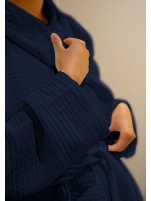 Monolisse % 100 Pamuk 4 Kat Müslin Ünisex Kapşonsuz Bornoz Lacivert S/m