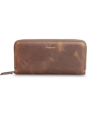 Guard Çift Fermuarlı Crazy Taba Deri El Çantası