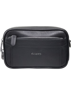 Guard Kristal Siyah Hakiki Deri Şifreli El Çantası