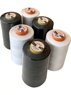 Tuana No:120 Siyah Beyaz Dikiş İpliği - 5000 m x 6 Adet (3 Ad Siyah 3 Ad Beyaz)