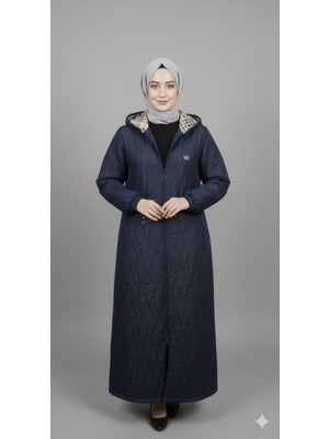 Belis Kadın Büyük Beden Astarlı Kapüşonlu Tam Boy Mevsimlik Kapitone Mont