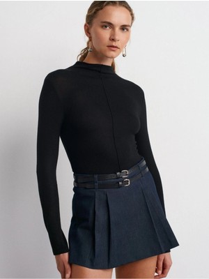 Esila Moda Kadın Siyah Parmak Geçmeli Body