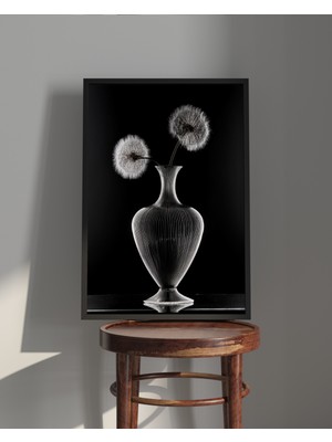 Rosa Art Tablo| Ahşap Çerçeveli Tablo| Çerçeveli Poster|cam Vazo ve Karahindiba Çiçeği Tablo