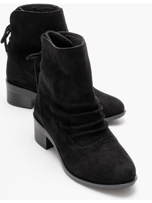 Ccway Ön Kırışık Arkadan Bağlı Kadın Bot SİYAH SÜET