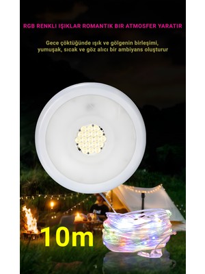 İdragon D88-2 Güneş Enerjili Kamp Lambası | RGB Işıklı, 4500mAh Powerbank, 10m Işık Dizisi, Type-C