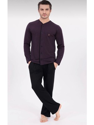 Pelin Erkek Önden Açık Uzun Kollu Ince Pijama TAKIMI-SIYAH-6537
