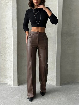 The Kethen Zr Deri Palazzo Pantolon Kahve H24654