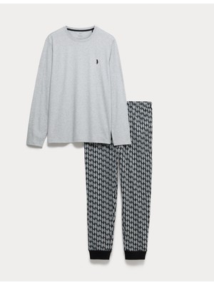 Marks & Spencer Saf Pamuklu Penguen Desenli Pijama Takımı