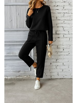 The Kethen Kadın Uzun Kollu Yanları Nervurlu Viskon Iki Iplik ve Pantolon Ikili Takım