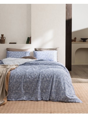 Madame Coco Suzanne Çift Kişilik %100 Pamuk Lastikli Ranforce Baskılı Nevresim Takımı - Mavi