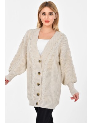 Lugmo Kadın Triko Hırka Akrilik Iplik 80 cm Saç Örgülü Taş