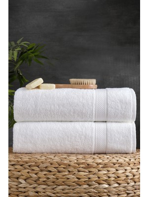 Eumenia Softtouch %100 Pamuklu 2'li Beyaz Otel Spa Banyo Havlu Seti 70X140 cm