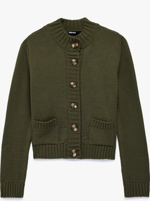 Koton Uzun Kollu Cepli Hafif Dik Yaka Düğmeli Triko Hırka