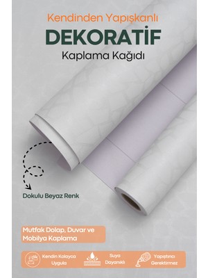 Technosmart 60CMX500CM Kendinden Yapışkanlı Desenli Beyaz Pvc Kaplama