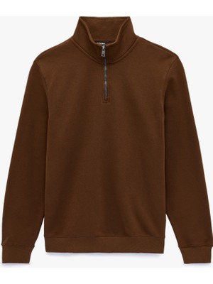 Koton Uzun Kollu Şardonlu Basic Yarım Fermuarlı Sweatshirt
