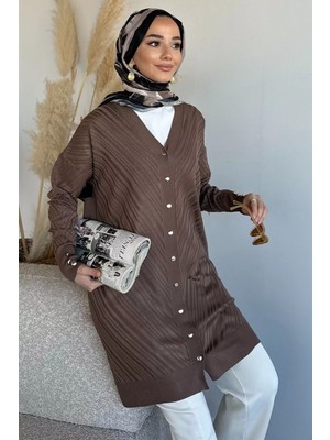 Julude Desenli Ön Düğmeli Tesettür Triko Hırka (M-L-Xl Uyumludur) P-00018882