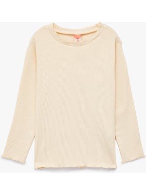 Koton Bisiklet Yaka Fırfır Detaylı Pamuklu Basic Uzun Kollu Tişört