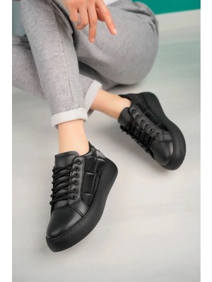 Erceka Paraşüt Model Bağcıklı Kadın Günlük Spor Ayakkabı Sneakers Siyah Renkli Ortopedik Tabanlık