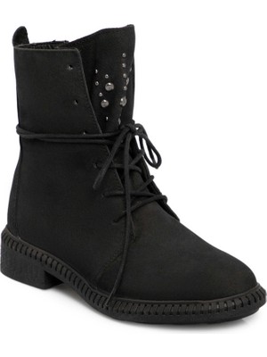 Tergan Siyah Hakiki Nubuk Deri Kadın Bot - K25K1BT68506-A64