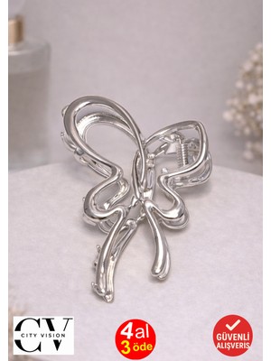 Kurdele Model Gümüş Saç Tokası – Zarif Metal Mandal Toka 7 cm