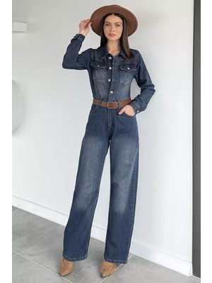 Gülseli Kadın Uzun Kol Jean Kot Tulum P-00019807