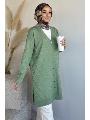 Julude Desenli Ön Düğmeli Tesettür Triko Hırka (M-L-Xl Uyumludur) P-00018882