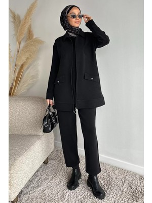 Julude Ön Fermuarlı Tunik Bel Lastikli Pantolon Tesettür Ikili Takım P-00019863