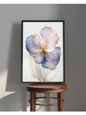 Rosa Art Tablo| Ahşap Çerçeveli Tablo| Çerçeveli Poster| Soyut Mavi-Sarı Çiçek Tablosu, Çiçek Temalı Tablo