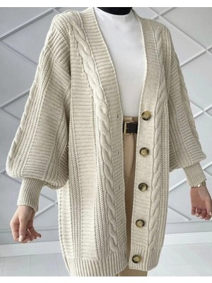 Lugmo Kadın Triko Hırka Akrilik Iplik 80 cm Saç Örgülü Taş