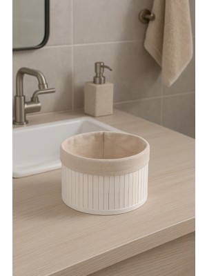 Çavdar Group Yuvarlak Mini Bambu Organizer Sepet Katlanır Banyo Düzenleyici