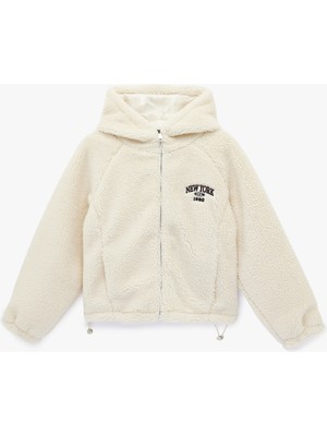Koton Uzun Kollu Regular Fit Cepli Fermuarlı Crop Kapüşonlu Peluş Ceket