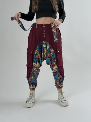 Cocopelli Garni Tasarım Kadın Bordo Müzik Desenli Spor Şalvar COC2621