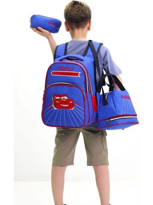 Lugmo 3 Lü Ortaokul Çanta Seti Ilkokul Çantası Komple Astarlı Araba Mavi