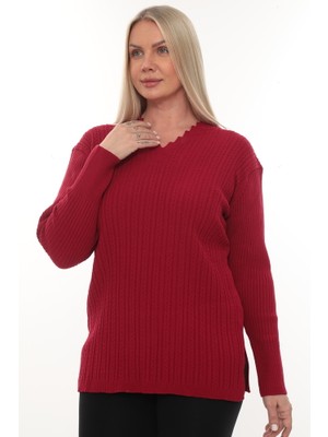 Kadın Uzun Kollu Triko Kazak Bluz Penye Anne Merdiven Yaka Kışlık Mevsimlik Dört Mevsim