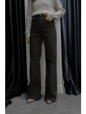 Ecenin Favorileri Acı Kahve Tintli Geniş Paça Wide Leg Kadın Jean Pantolon