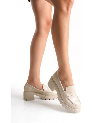 Zerenyus ZRİN-K-706 Premium Bej Kırışık Rugan Ortopedik Yüksek Tabanlı Loafer