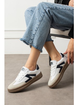 Eformoda Beyaz Lacivert Unisex Kadın Günlük Kullanıma Uygun Sneaker Yumuşak Tabanlı Spor Ayakkabı 501A