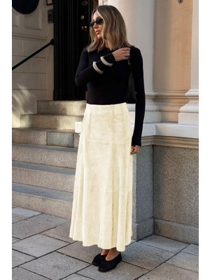 Madmext Taş Rengi Süet Uzun Etek MG2549