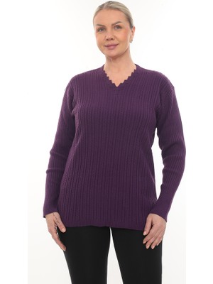 Kadın Uzun Kollu Triko Kazak Bluz Penye Anne Merdiven Yaka Kışlık Mevsimlik Dört Mevsim