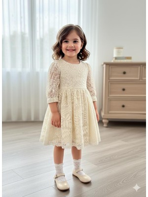 Bes Trend Kız Çocuk Elbise Bayramlık Elbise Uzun Kol Brode Işlemeli Bebe Yaka Detaylı Pamuklu 1-5 Yaş Aralığı