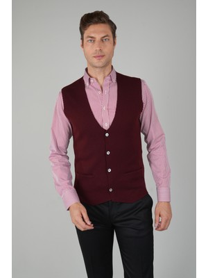 Bisse Bordo Düz Triko Yün Erkek Yelek TRYL24K24203_D25