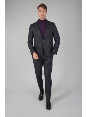 Bisse Füme Kırlangıç Yaka Çift Yırtmaçlı 6 Drop Yün Takım Elbise PTK24K24200_C57