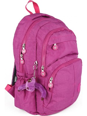 Lugmo Klinkır Okul Çantası Leptop Yuvalı Su Geçirmez Astarlı Lise Ortaokul Çantası Pembe