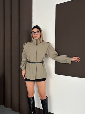 My Lunessa Haki Dacre Tasarım Kemer Detaylı Blazer Ceket
