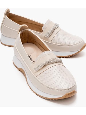 Ccway Kadın Günlük Taşlı  Ayakkabı Bej Cilt