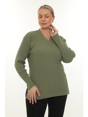 Kadın Uzun Kollu Triko Kazak Bluz Penye Anne Merdiven Yaka Kışlık Mevsimlik Dört Mevsim