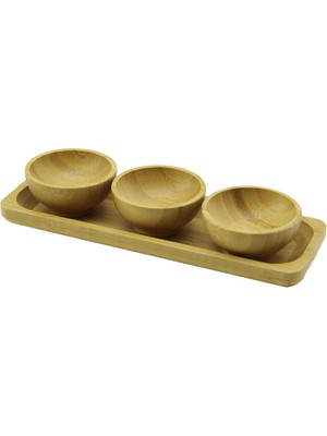 Timion 3pcs - Sunum Tepsili   Mini - Çap: 6cm  Ahşap Bambu Lokumluk - Çerezlik Kase (5148)