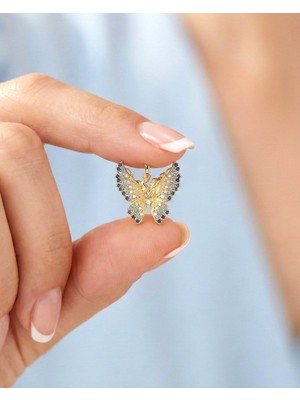 İndigo Takı Kelebeğin Rüyası Aqua Geçişli 14 Ayar Altın Kolye Ucu