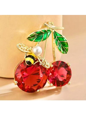 Rachel Silver Zirkon Taşlı Altın Renk Incili Mineli Arı Kiraz Broş