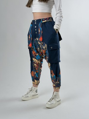 Cocopelli Garni Tasarım Kadın Lacivert Müzik Desenli Spor Şalvar COC2622